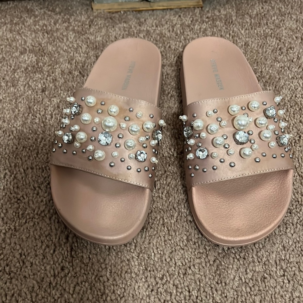 Pink satin slides
